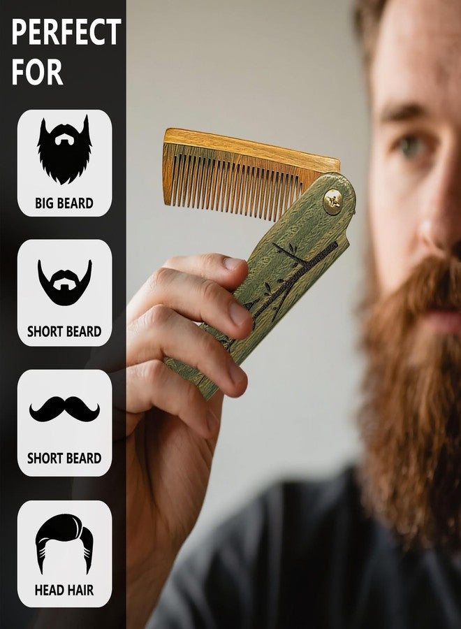 تشجكرافت مشط خشبي قابل للطي من CHGCRAFT بتصميم طائر وفروع زهور، مشط لحية خشبي منحوت، مشط شعر مع غطاء واقٍ من الجلد الصناعي، مناسب للرجال للعناية بالشارب والشعر، هدية مثالية للزوج - Image 4